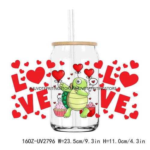 Cute Animal Couple Valentine Day UV DTF Sticker For 16OZ Libbey Glass Cup Can Wrap Transfer Sticker Custom Labels DIY Logo