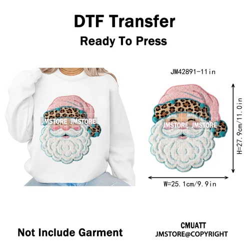 Preppy Faux Yarn Santa Tree Reindeer Cow Christmas Season Iron on DTF Washable Transfers Stickers Ready to Press for Clothing