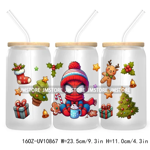 Cute Baby Horror Characters Christmas Season 16OZ UV DTF Cup Wrap Transfer Stickers Durable Waterproof Logo For Libbey Glass Can