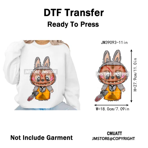 Horror Movie Character Cartoon Dolls Halloween Printing Iron on DTF Washable Transfers Stickers Ready to Press for Clothes Bags