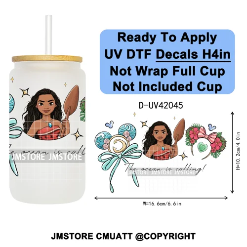 Cartoon Mouse Head Princess Family Vacation UV DTF Decals Ready To Apply Waterproof Transfer Stickers For 16OZ Libbey Glass Can