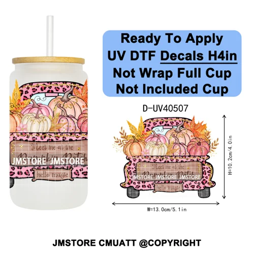 Cozy Autumn Fall Pumpkin Spice UV DTF Decals Ready To Apply Waterproof Transfer Stickers DIY Crafts For 16OZ Libbey Glass Can
