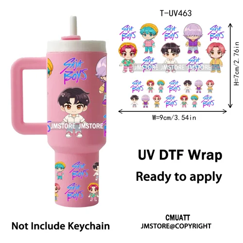 Demon Hunter Inspired Movie Kpop UV DTF Mini Tumbler Keychain Wraps Ready To Apply Transfer Stickers Prints Waterproof Decals