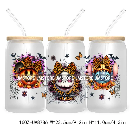 Halloween Leopard Cartoon Princess 16OZ UV DTF Cup Wrap Transfer Sticker Custom Labels Waterproof Logo For Libbey Glass Can Fall