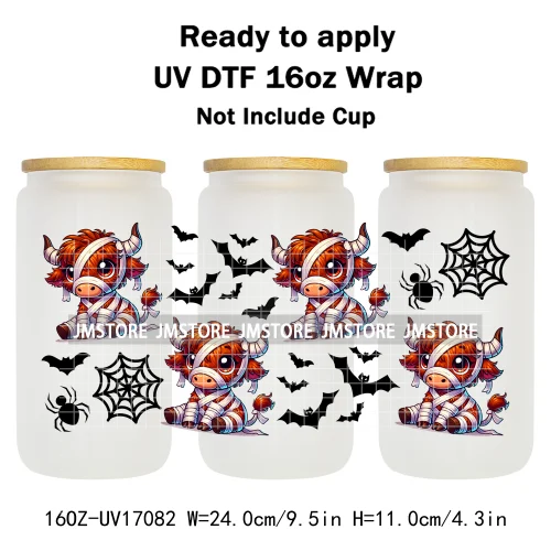 Highland Cow Horror Killer Halloween UV DTF Stickers Ready To Apply Cup Wrap Custom Labels DIY Craft For 16OZ Libbey Can Glass