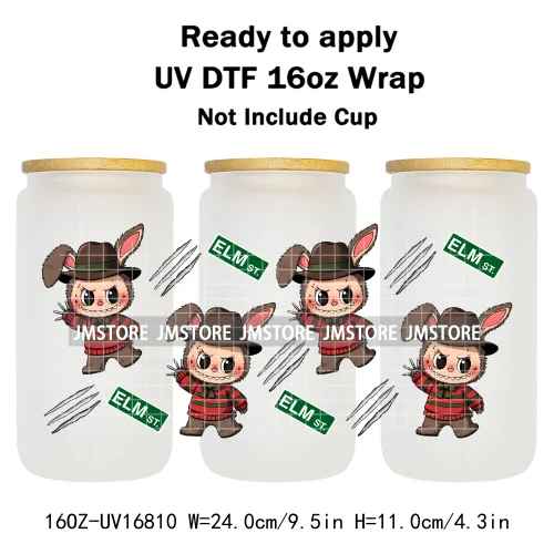 Laboo Killers Horror Halloween Monster Doll UV DTF Wraps Transfer Sticker Waterproof High Quality For 16OZ Libbey Glass Can Mugs