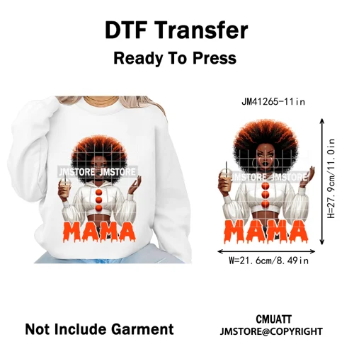 Coffee Lover Afro Mama Spooky Halloween Killer Cartoon Women Iron on Washable DTF Transfers Stickers Ready to Press for Hoodies