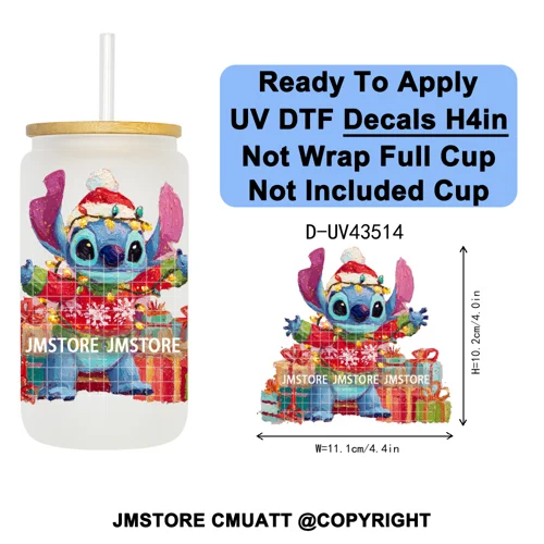 Winter Cartoon Christmas Holiday UV DTF Transfer Stickers Decals Ready To Apply Good Quality Logo For Libbey Cold Cup Mug Bottle