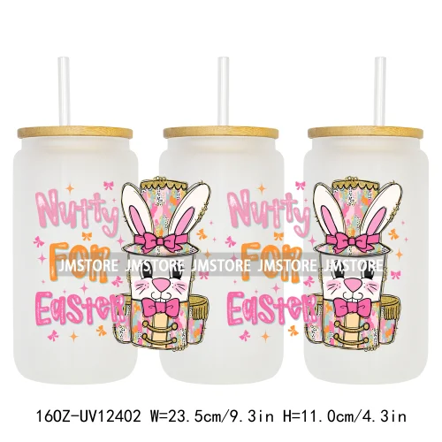 He Is Risen Christian Easter 16OZ UV Cup Wrap DTF Transfer Stickers For Libbey Glass Can Cups Tumbler Girly Happy Easter Bunny