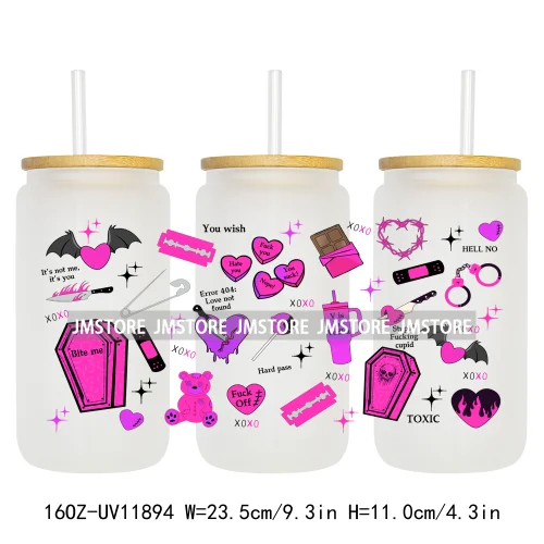 Coquette Bow Pencil 16OZ UV Cup Wrap DTF Transfer Stickers For Libbey Glass Can Cups Tumbler Cherry Heart Love Valentines Day