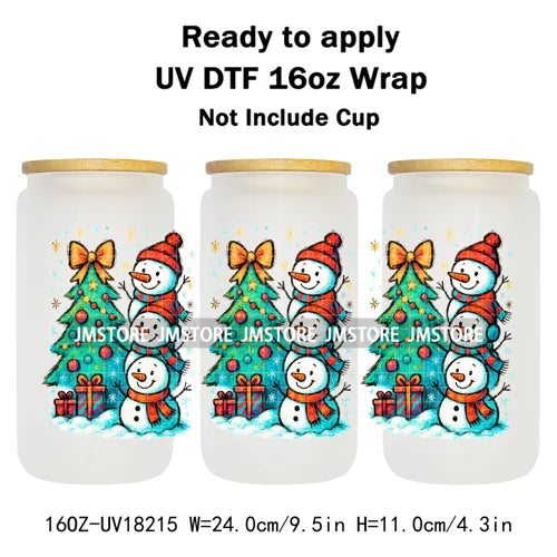 Preppy Brushstroke Christmas Santa Claus 16OZ UV DTF Cup Wraps Ready To Apply Waterproof Transfer Stickers For Libbey Glass Can