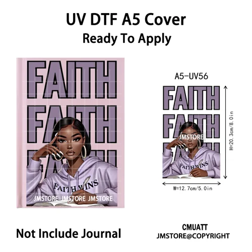 Christian God Pray Afro Girl Alphabet UV DTF Notebook Cover Decals Ready To Apply Durable Transfer Stickers For A5 Journal Cover