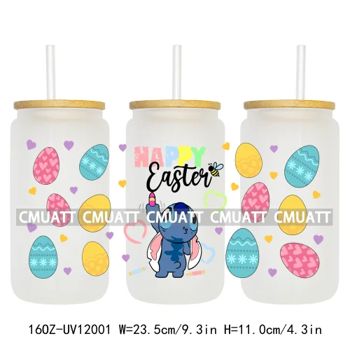 Cartoon Easter Vibes Animal Eggs Bunny Hunting Horror Killer 16OZ UV DTF Cup Wrap Sticker Label DIY Logo For Libbey Glass Can