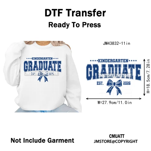 2026 Varsity Graduate Season College Senior Year Bow Iron on Washable DTF Heat Transfers Stickers Ready to Press for Sweatshirts