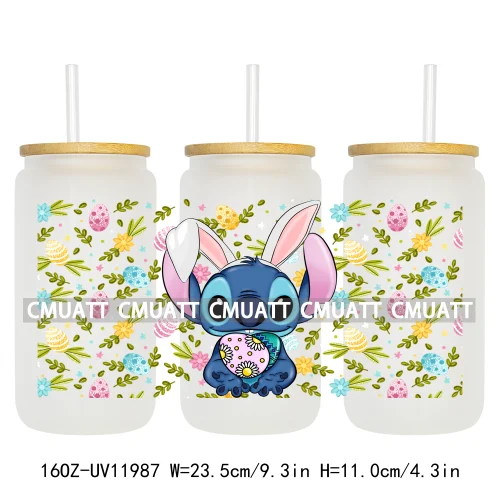 Cartoon Easter Vibes Animal Eggs Bunny Hunting Horror Killer 16OZ UV DTF Cup Wrap Sticker Label DIY Logo For Libbey Glass Can