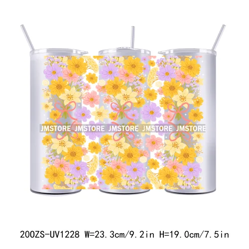 Coquette Bow Flowers Book Lover UV DTF Tumbler Wraps Durable Ready To Apply Transfer Stickers For 20OZ Straight Skinny Tumblers