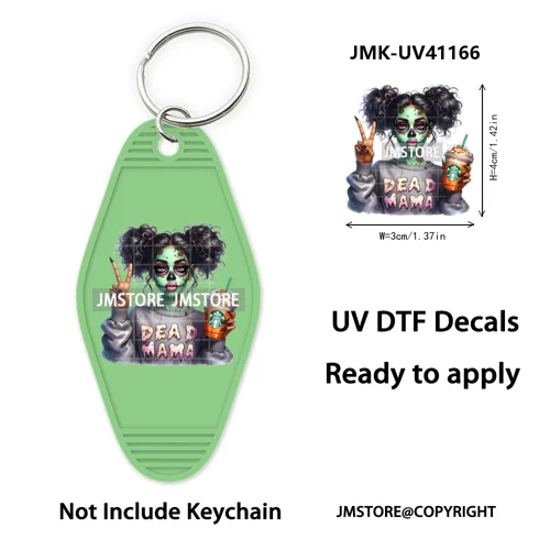 Afro Girl Halloween Skeleton Zombie UV DTF Motel Keychain Decal Ready To Ship Durable Transfer Stickers Print For Hotel Keychain