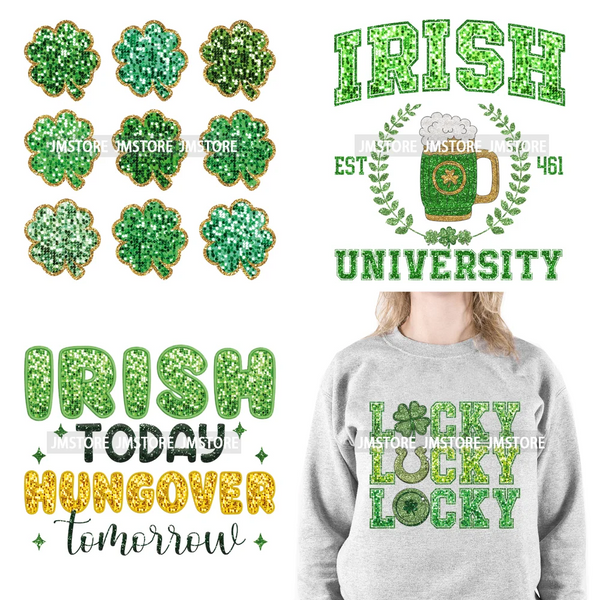 In My Lucky Era Faux Green Sequin Glitter St.Patrick's Lucky Charm Iron On DTF Transfers Stickers Ready To Press For Sweatshirts