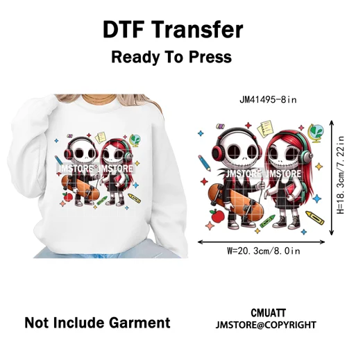 Cartoon Movie Friends Princess Back to School Teacher Learn Iron on DTF Washable Transfer Sticker Ready to Press for Kid Hoodies