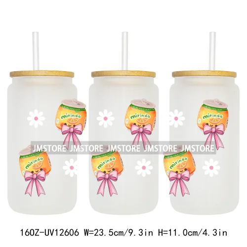 Trendy Coquette Energy Drink Soda Can Coffee Lover 16OZ UV DTF Cup Wrap Transfer Stickers Custom Waterproof For Libbey Glass Can