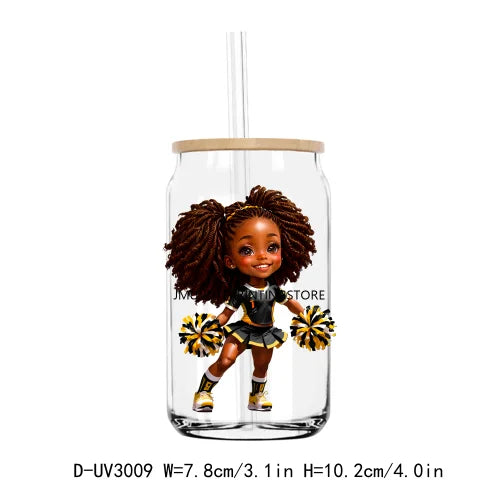 Cheer Leader Afro Black Girls UV DTF Transfers Stickers Decals For Libbey Cold Cups Mugs Tumbler Waterproof DIY Craft