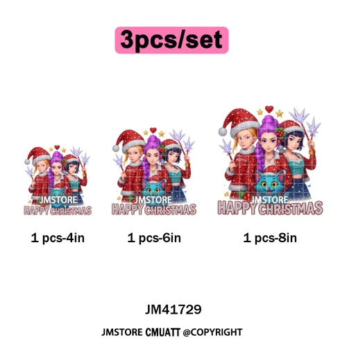 Cute Santa Kpop Inspired Movie Character Merry Christmas Holly Iron on DTF Washable Transfer Stickers Ready to Press for Textile