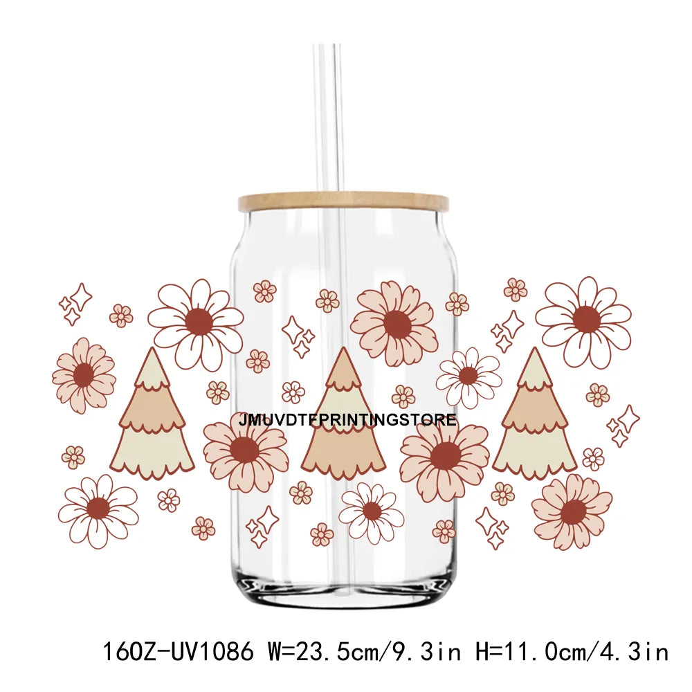 Christmas Tree Holiday 16OZ UV DTF Cup Wrap Transfers Stickers Custom Labels DIY Durable Waterproof Logo For Libbey Glass Can