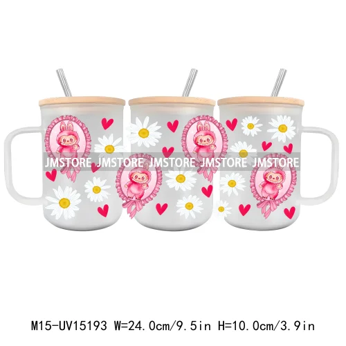 Cartoon Mirror Coquette 15OZ Glass Mug UV DTF Cup Wrap Ready To Apply Waterproof High Quality Custom Prints For Mugs Cup Tumbler