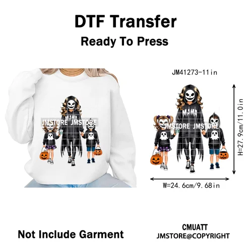 Spooky Halloween Scary Ghost Pumpkin Mama Kids Family Love Iron on Washable DTF Transfers Stickers Ready to Press for Textile