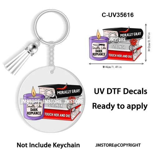 Spicy Books Positive Quotes Romance Book Club WaterProof Logo Ready To Apply UV DTF Stickers For Round Circle Keychain Keyring