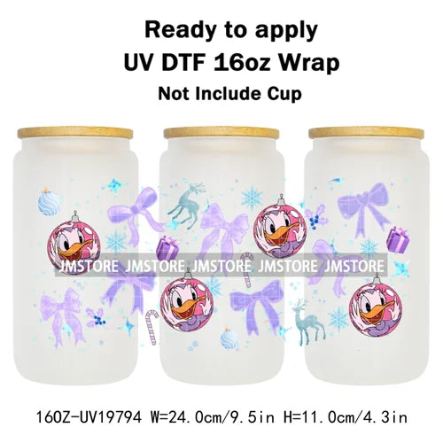 Christmas Mouse Cartoon Charater Girly UV DTF Cup Wrap Ready To Apply Transfer Stickers Durable For 16OZ Libbey Glass Can Bottle