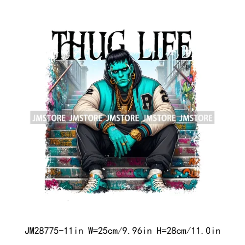 Thug Life Halloween Cartoon Character Scary Vibes Gangster Killer Decals Iron On DTF Transfer Sticker Ready To Press For Hoodies