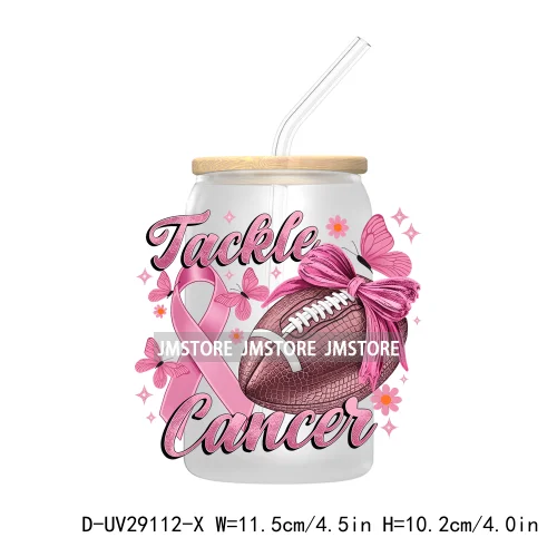 Football Pink Out Breast Cancer Awareness UV DTF Transfer Stickers Decals For Libbey Cold Cups Mugs Tumbler Coquette Bow Ribbon