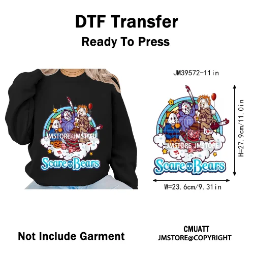 Scary Cartoon Halloween Horror Movies Trick Or Treat Logo Iron on DTF Washable Transfer Sticker Ready to Press for T-shirts Bags