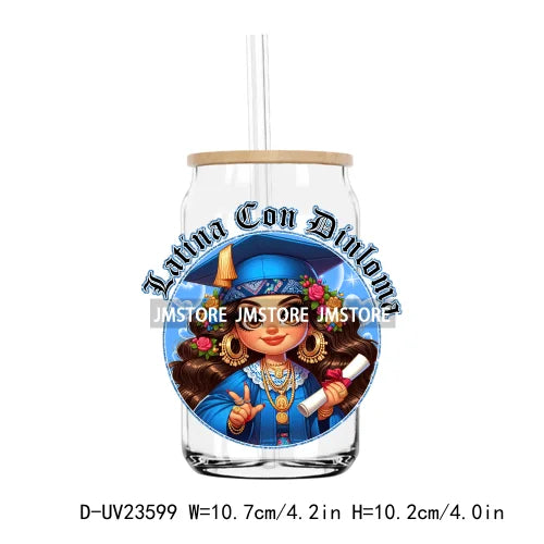 Chicano Graduation Chibi Education UV DTF Transfers Stickers Decals For Libbey Cold Cups Mugs Tumbler Waterproof DIY Craft Logo