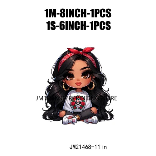 New Chibi Chicana Lovely Bow Rose Baby Girls Latina Princess Iron On DTF Heat Transfer Stickers Ready To Press For Clothing