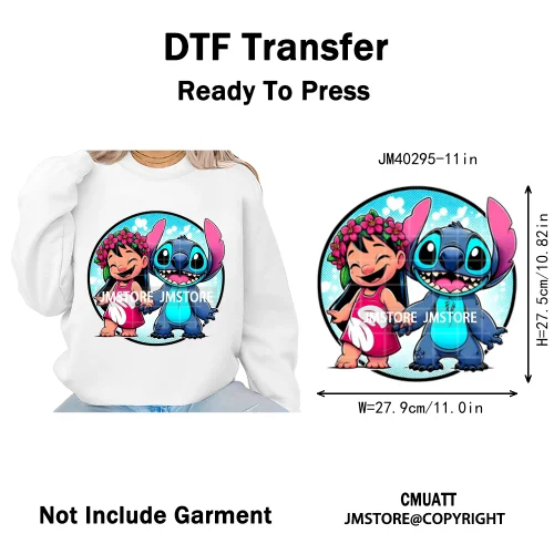 Cute Cartoon Blue Animal Princess Best Friends Designs Iron on DTF Washable Transfers Stickers Ready to Press for Clothing Bags