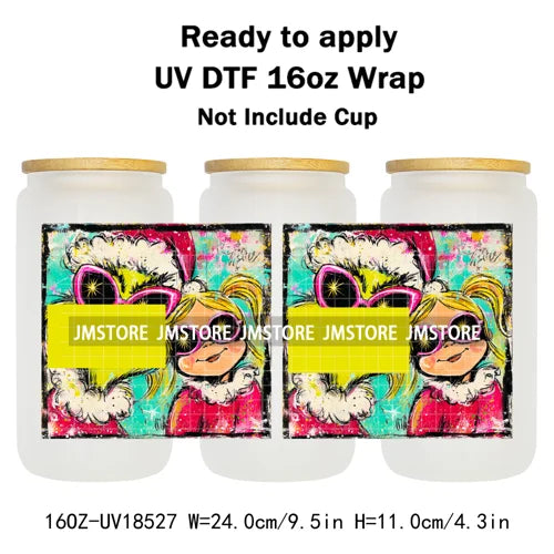 Mean Guy Christmas Movie Vacation Holiday 16OZ UV DTF Cup Wraps Ready To Apply Waterproof Transfer Stickers For Libbey Glass Can