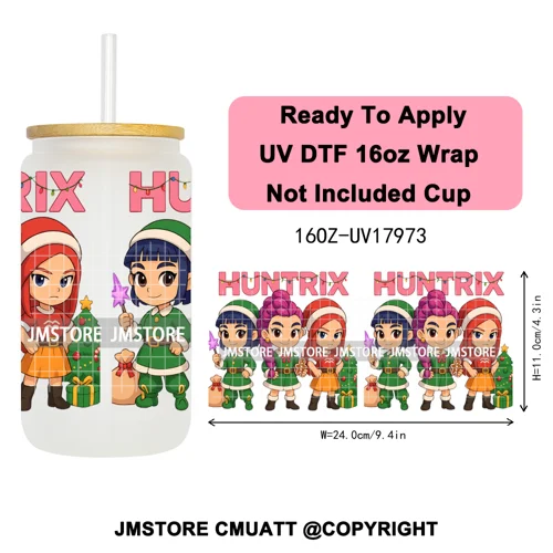 Christmas Edition Kpop Demon Festive Anime Girls UV DTF Stickers Ready To Apply Cup Wrap High Quality For 16OZ Libbey Can Glass