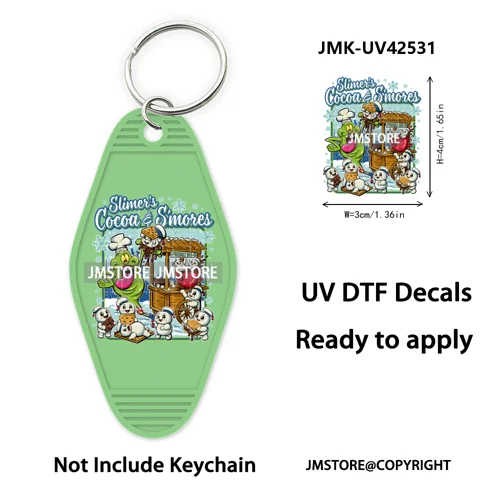 Trendy Christmas Cartoon UV DTF Keychain Wraps Ready To Apply Waterproof High Quality DIY Craft Decals For Hotel Motel Keychain