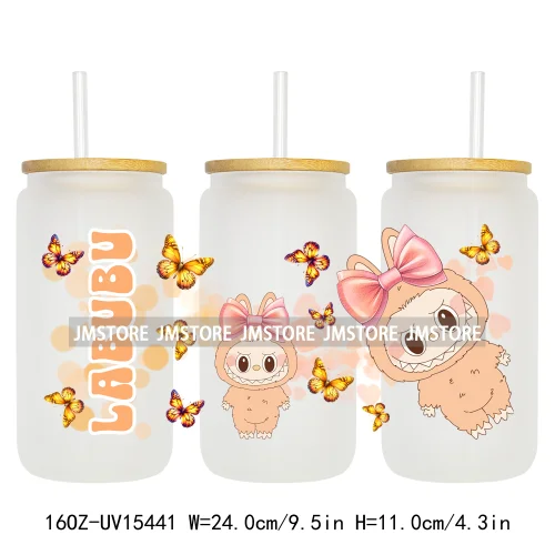 Coloful Cartoon Monsters Butterfly UV DTF Cup Wraps Ready To Apply Waterproof Transfer Stickers For 16OZ Libbey Glass Can Mugs
