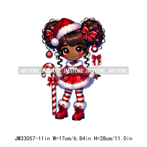 Cute Santa Hat Baby Afro Girls Coquette Bow Christmas Festive Holiday Iron On DTF Transfer Stickers Ready To Press For Clothing