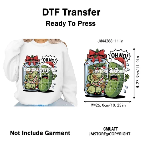 Merry Pickles Christmas Xmas Cucumber Holiday Santa Iron on Washable DTF Heat Transfer Stickers Ready to Press for T-shirts Bags