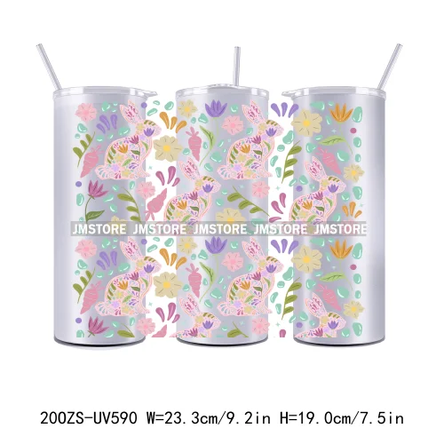 Coquette Easter Peeps Spring Floral Bunny Eggs 20OZ Skinny Tumbler Wrap UV DTF Transfer Stickers Personalized Logo For Tumbler