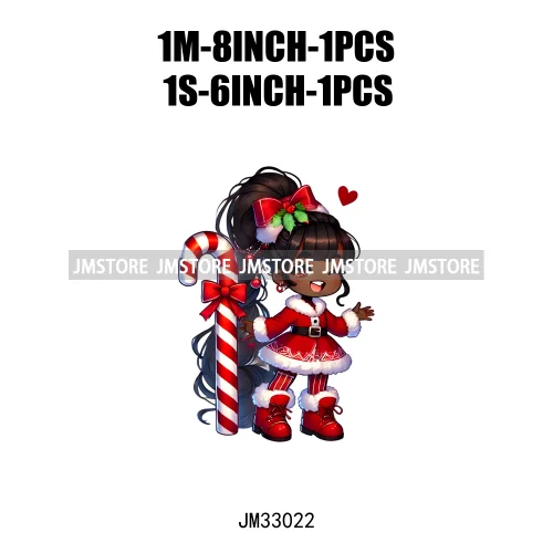 Fashion Black Santa Girls Candy Cane Afro Kids Christmas Season Iron On DTF Transfers Stickers Ready To Press For Sweatshirts