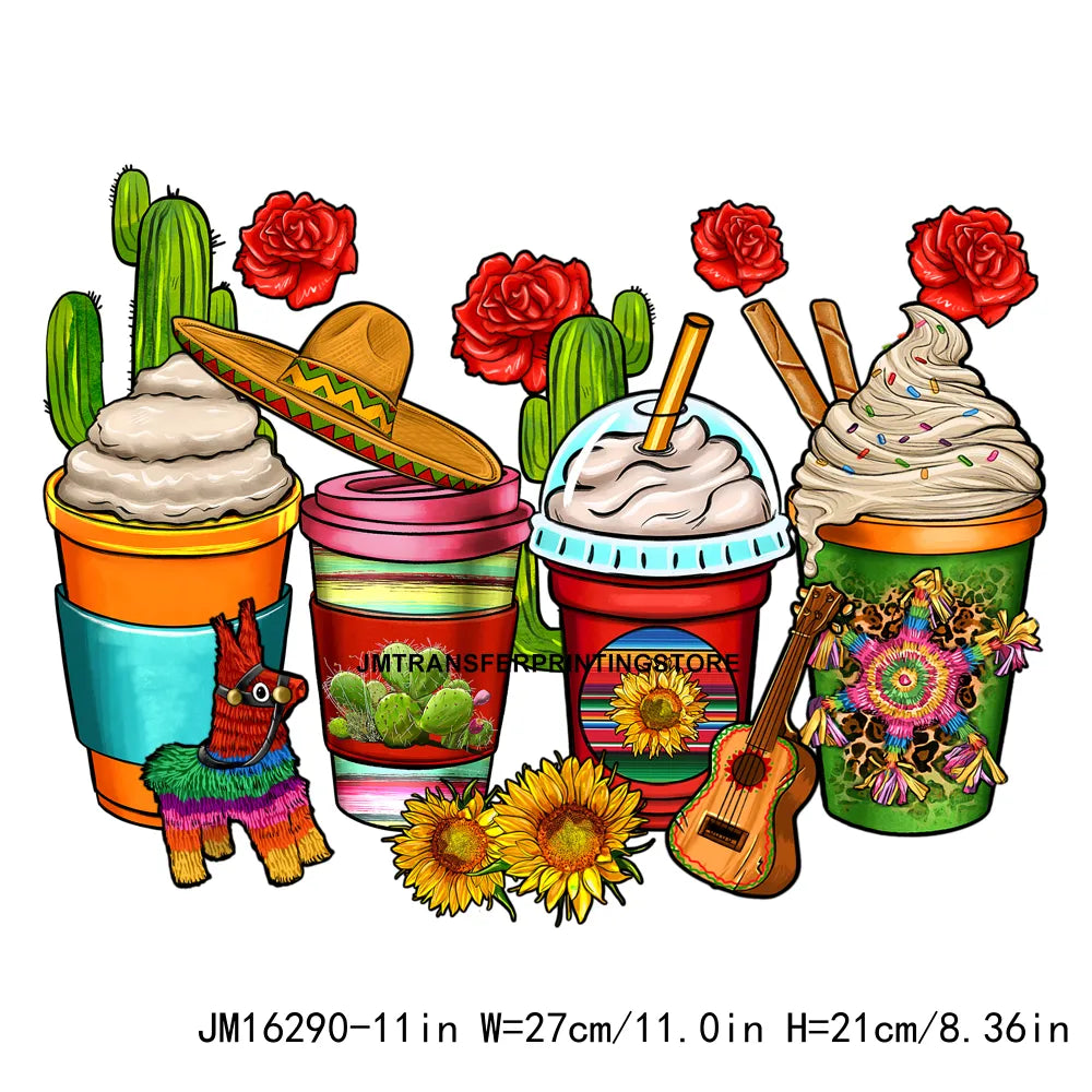 Peace Love Cafecito Cinco De Mayo Printing Decals Mexico Festival Culture Coffee Cup DTF Transfer Ready To Press For Bag Hoodies