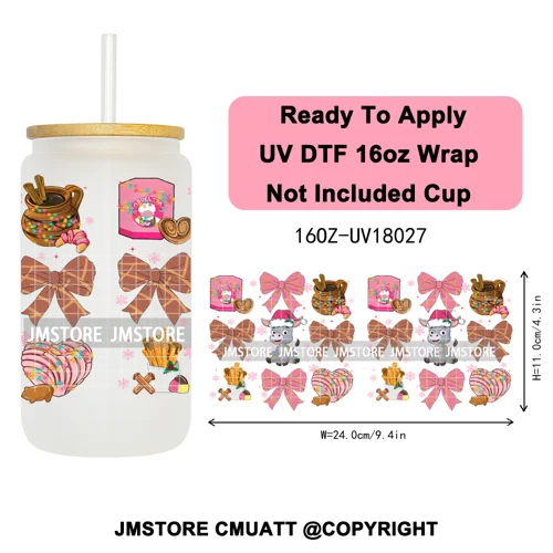 Tis The Season Mexican Christmas Coquette UV DTF Cup Wrap Ready To Apply Transfer Stickers Tumbler Wraps For Libbey Glass Can