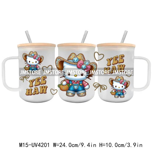 Cow Cartoon Cat UV DTF Sticker For 15OZ Mug Libbey Glass Cup Can Wrap Transfer Sticker Custom Labels DIY Logo Movie Characters