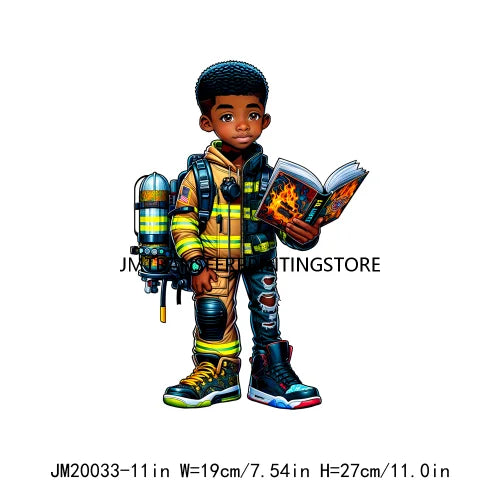 Young Career Skateboarder African American Boys Decals DTF Back To School Boy Kid Engineer Doctor Transfers Stickers For Hoodies