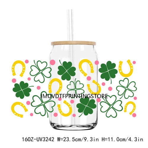 St. Patrick's Day Animals 16OZ UV DTF Cup Wrap Transfers Stickers Custom Labels DIY Waterproof Logo For Libbey Glass Can